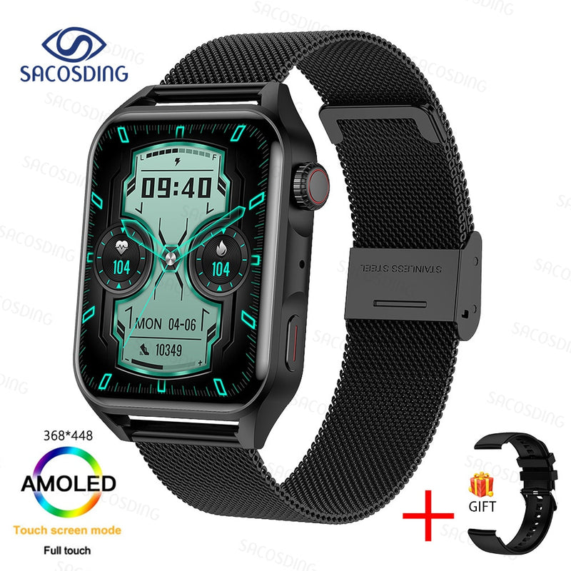 SACOSDING New Sport Smartwatch Men Women AMOLED Screen  Bluetooth Call Always Display The Time HeartRate Smart Watch For Android