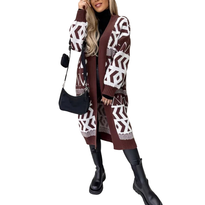 Autumn Winter Knitted Cardigan Women Striped Patchwork 2022 Elegant Loose Long Outerwear Maxi Y2k Sweater Coat Soft Jacket