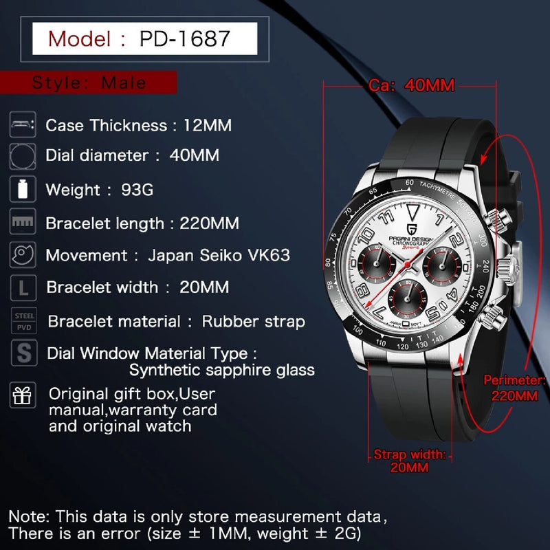 PAGANI DESIGN New Men Quartz Wristwatches Luxury Ceramic Bezel Chronograph Stopwatch Waterproof Stainless Steel Watch For Men