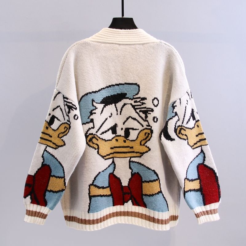 Disney Japanese cartoon sweater coat women autumn winter 2022 new lazy wind loose versatile thickened knitted cardigan hoodies