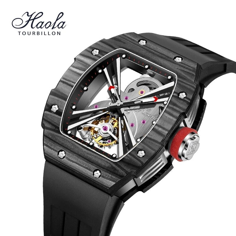 HAOFA Skeleton Manual Tourbillon Mechanical Watch Men Luminous Sapphire Flying Mens Watch Luxury Carbon Fiber orologio uomo