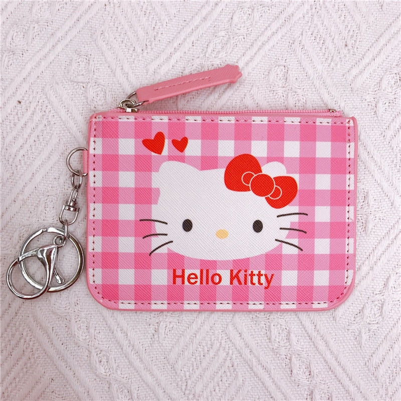 Kawaii  Sanrio Cartoon Bag Cinnamoroll Melody Pachacco Pom Pom Purin Kuromi Leather Card Holder Cute Coin Purse Keychain Pendant