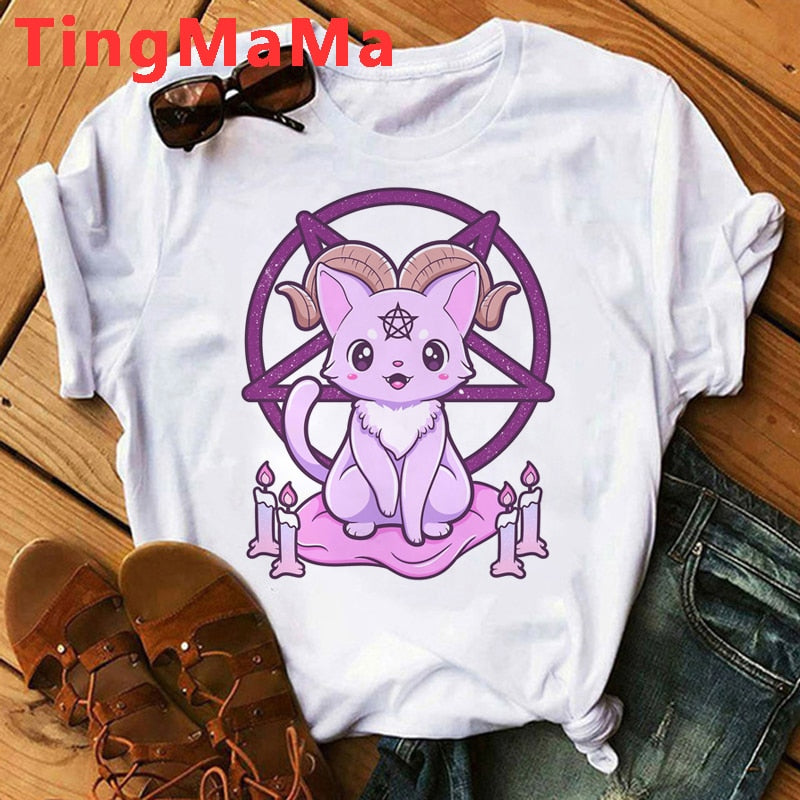 Pastel Goth T Shirt Men Women Kawaii Cartoon Gothic Clothes Harajuku Y2k Shirt Unisex Graphic Tees Female Hip Hop T-shirt Male