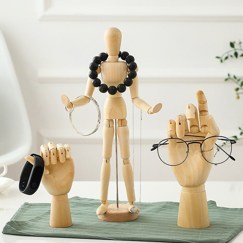 Wooden Hand Figurines Rotatable Joint Hand Model Wood Man Ornament Statue Human Model  Miniature Home Decoration