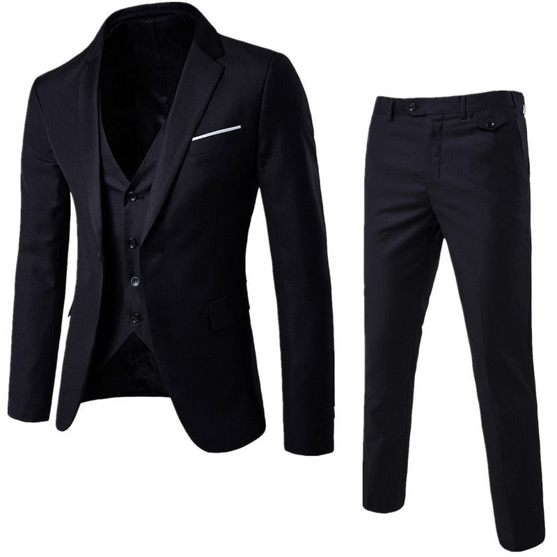 Men Spring 3 Pieces Classic Blazers Suit Sets Men Business Blazer +Vest +Pants Suits Sets Autumn Men Wedding Party Set