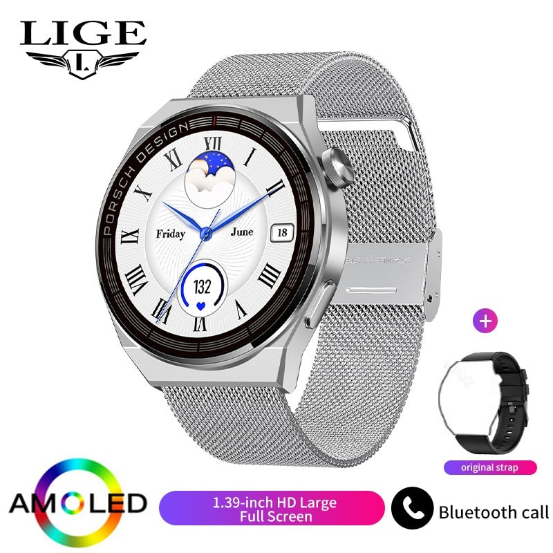 LIGE AMOLED Smartwatch Business Watch For Men Smart Watch Bluetooth Call HD Screen 380mAh Large Battery Capacity Fitness Clock