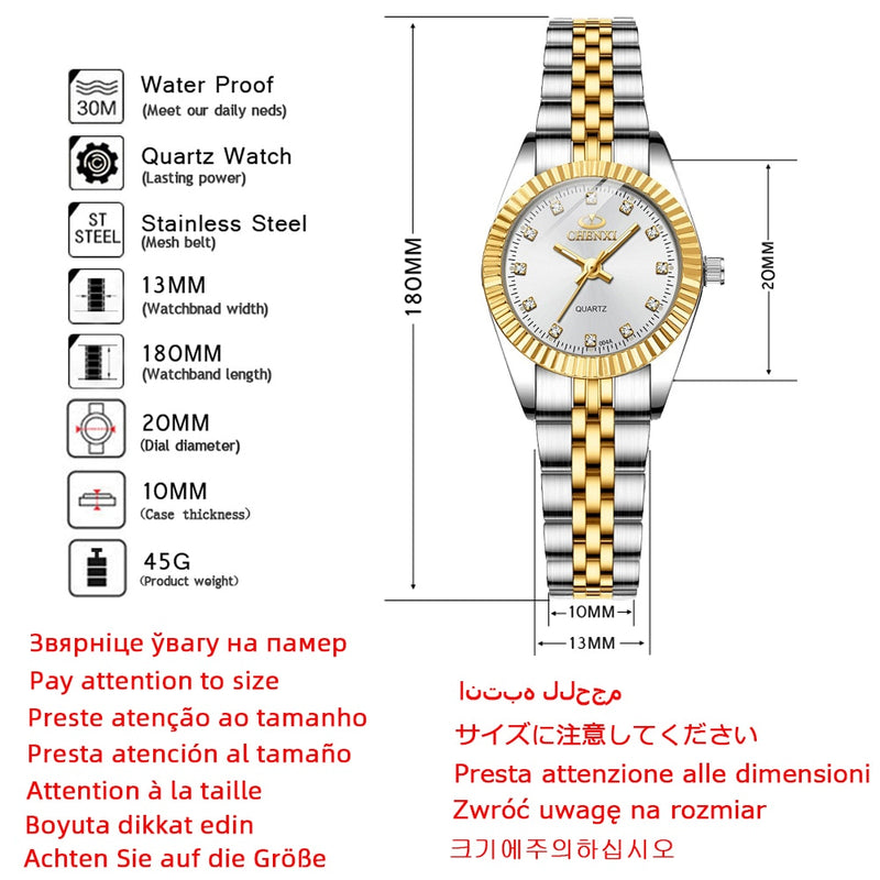 CHENXI Women Quartz Watch Golden &amp; Silver Classic Female Elegant Clock Watches Luxury Gift Ladies Waterproof Wristwatch