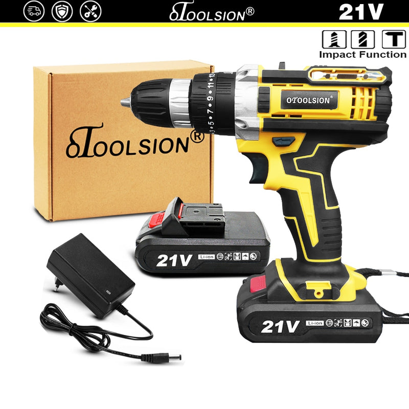 OTOOLSION New 21v Impact Electric Drill Variable Speed Impact Electric Screwdrivers 1500MAh Cordless Drill Lithium Battery