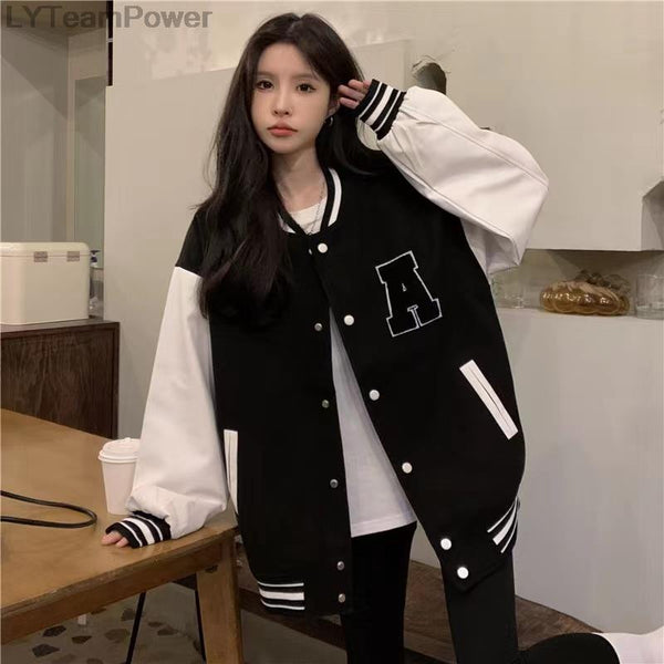 Women Bomber Jackets 2022 Autumn Winter Fashion Baseball Uniform Oversize Coats Student Couple Harajuku Loose Streetwear Jacket