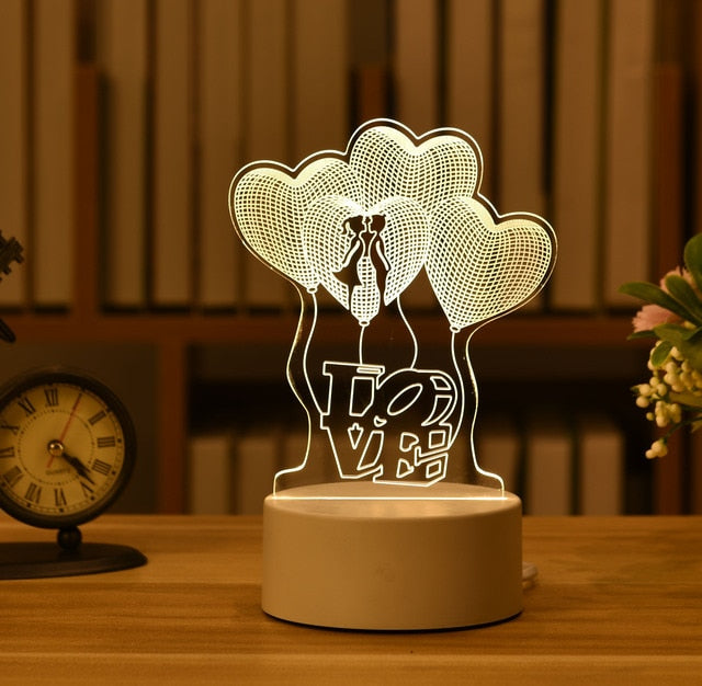 Romantic Love 3D Acrylic Led Lamp for Home Children&#39;s Night Light Table Lamp Birthday Party Decor Valentine&#39;s Day Bedside Lamp