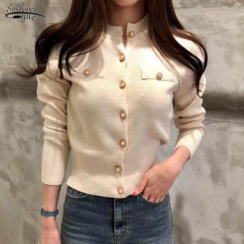 Fashion Knitted Cardigan Sweater Women Autumn Long Sleeve Short Coat Casual Korean Single Breasted Slim Top Pull Femme 17375