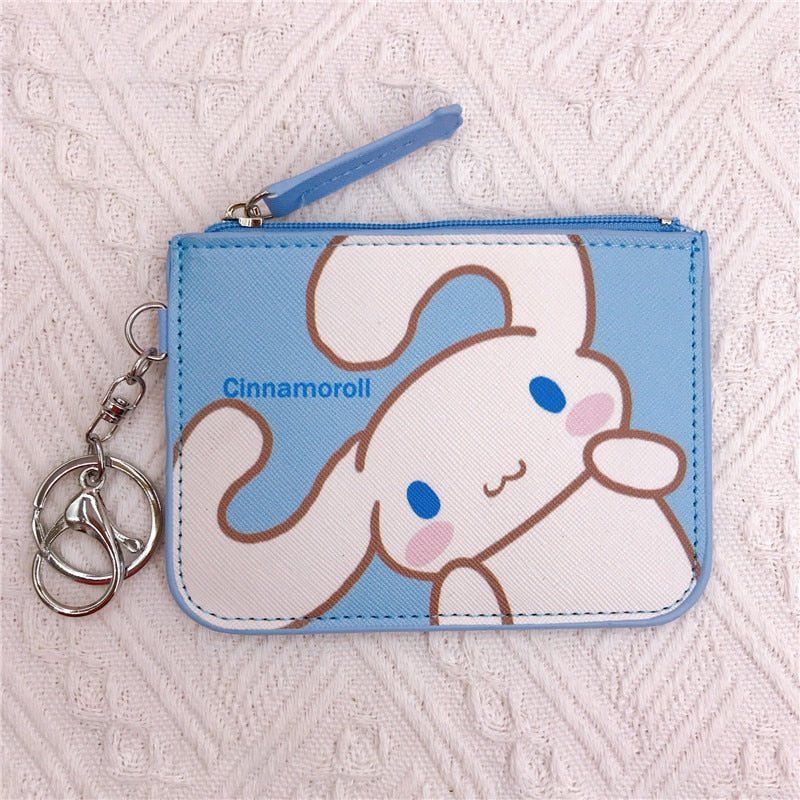 Kawaii  Sanrio Cartoon Bag Cinnamoroll Melody Pachacco Pom Pom Purin Kuromi Leather Card Holder Cute Coin Purse Keychain Pendant