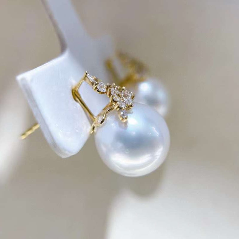 18k Gold Ice Crown Pearl Earrings Women&