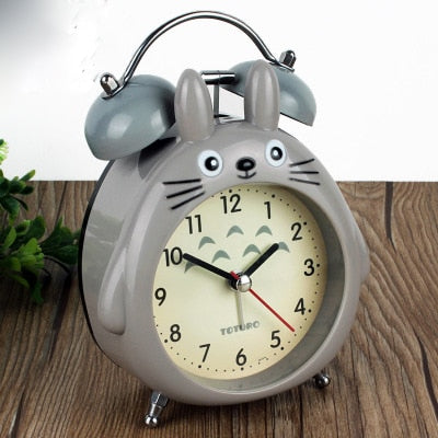 Cartoon Owl Mute Digital Wake Up Table Clock Cute Totoro Ring Bell Metal Bedroom Quartz Alarm Clock With Night Light