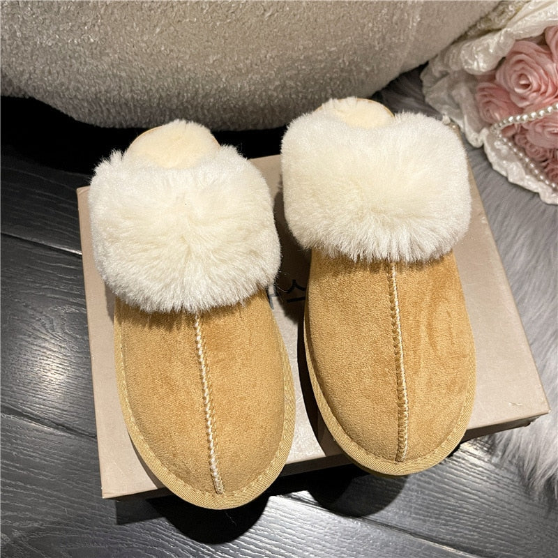 Winter Brand Plush Cotton Slippers Women Flats Shoes 2022 New Fashion Platform Casual Home Suede Fur Warm Slingback Flip Flops