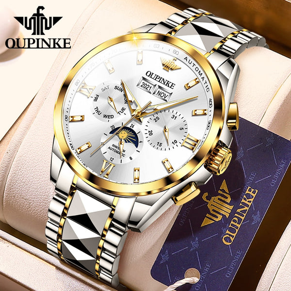 OUPINKE Top Luxury Male Watch Automatic Mechanical Men Watch 50M Waterproof Sapphire Mirror Original Wristwatch