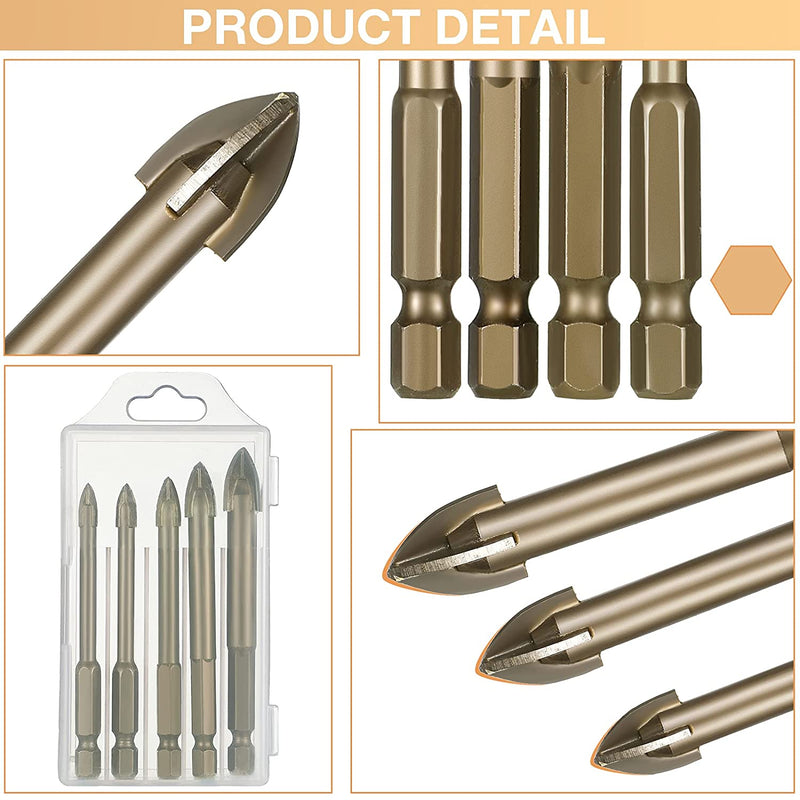 Glass Concrete Drill Bit Set Alloy Carbide Point with  Cutting Edges Tile Glass Cross Spear Head Hex Ceramic Drill Bits Tool