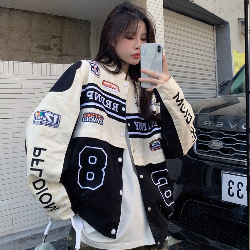 Fashion Embroidery Oversize Baseball Jacket Women 2022 Vintage Women&