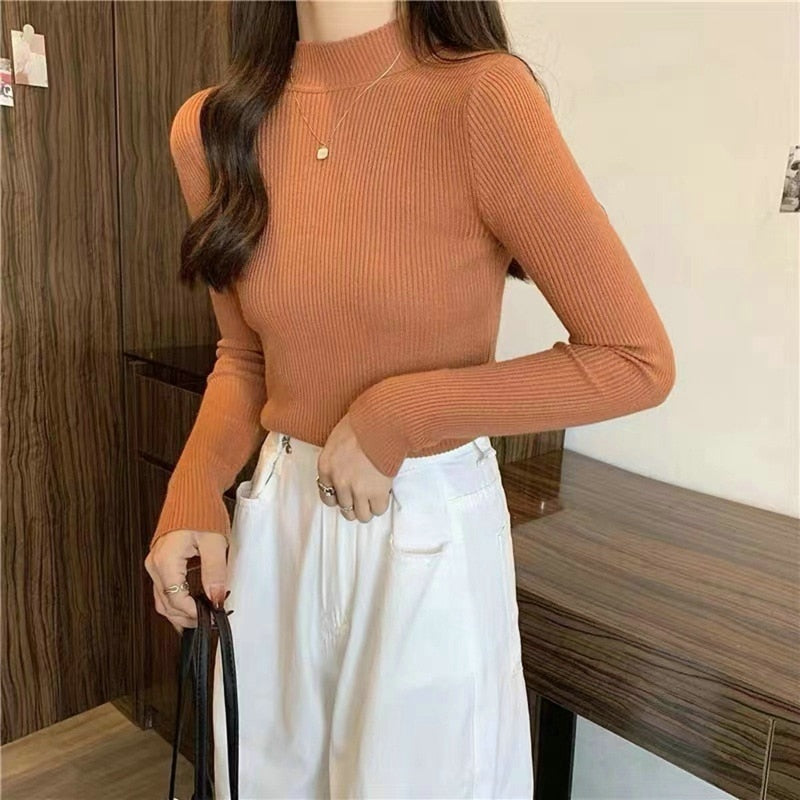 New Turtleneck Jumper Woman Knitted Blouses Fashion Ladies Sweaters Winter 2022 Thermal Striped Long Sleeve Autumn Warm Tops