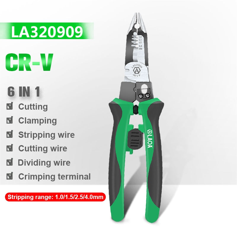 LAOA 9 in 1 Electrician Pliers Multifunctional Needle Nose Pliers for Wire Stripping Cable Cutters Terminal Crimping Hand Tools
