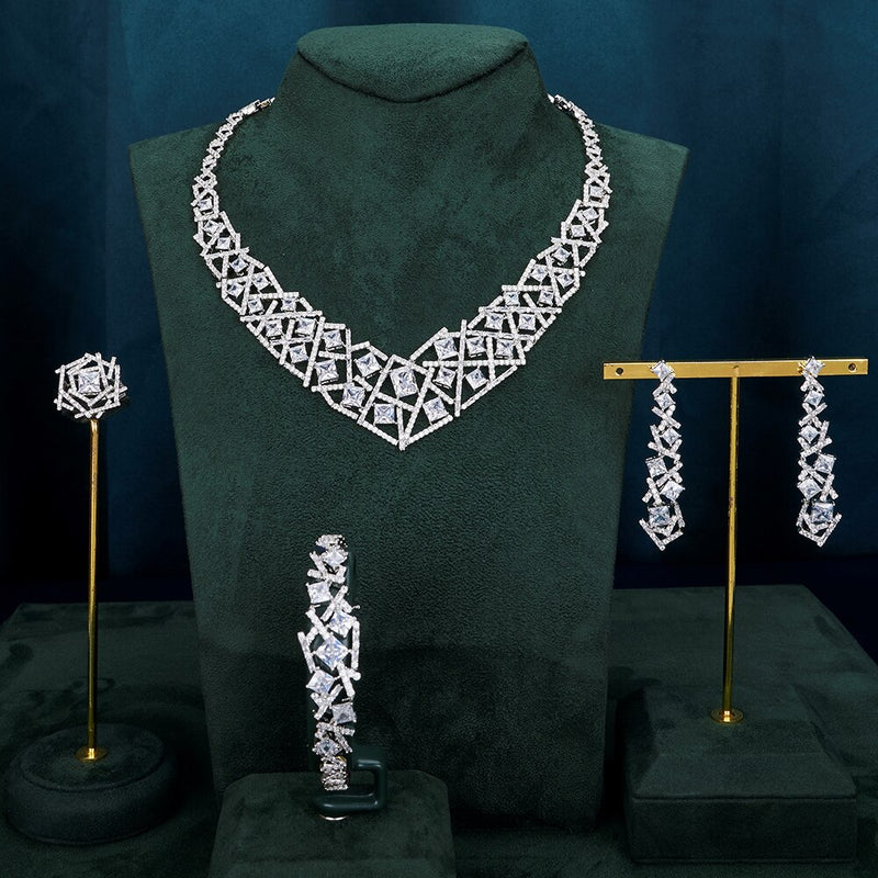 TIRIM Luxury Elegant Bridal Necklace Set for Women Cubic Zirconia Wedding Jewelry Sets Dubai Saudi Party Jewellery Accessories