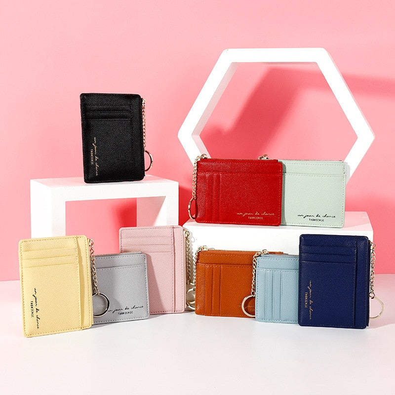 New Women Wallets Zipper PU Leather Coin Purse Mini Key Chain Small Wallet Multi-card Bit Card Holder Card Holder