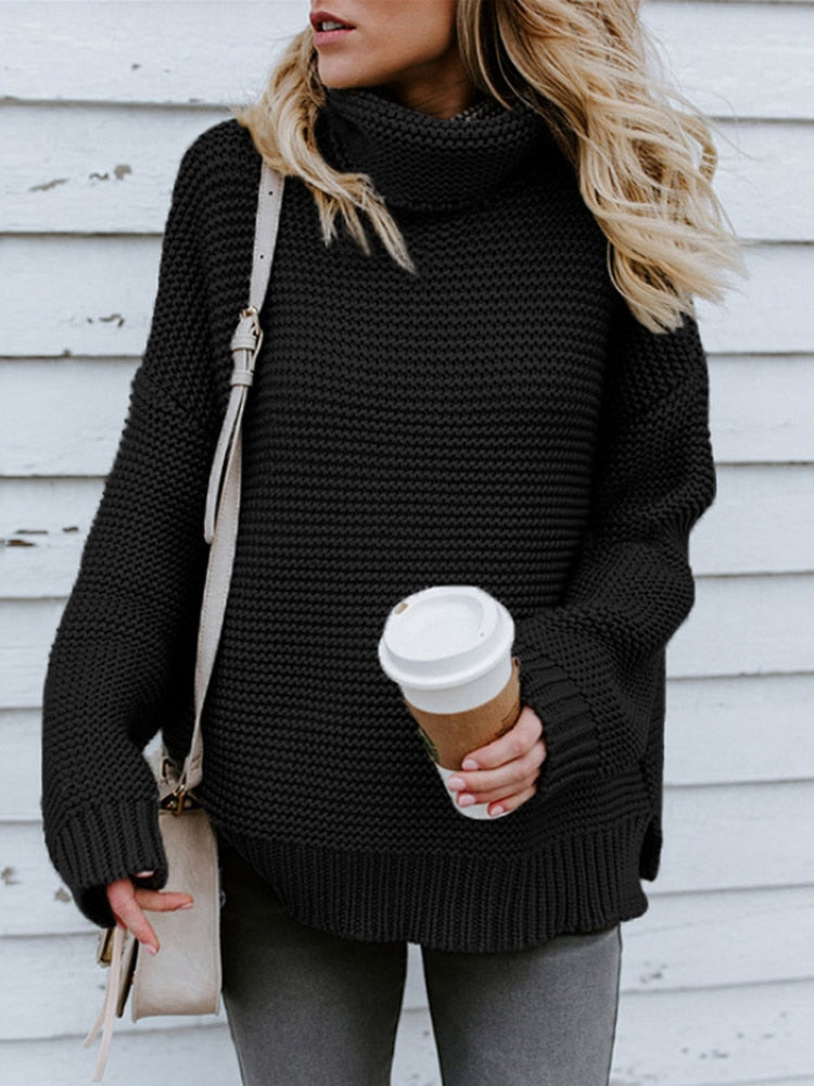 2022 Women Pullover Thick Autumn Winter Clothes Warm Knitted Oversized Turtleneck Sweater For Women&