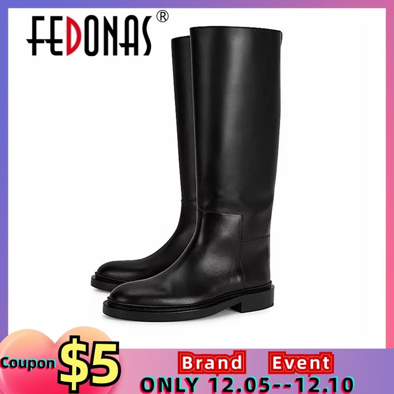 FEDONAS 2022 INS Women Knee High Boots Genuine Leather High Heeled Autumn Winter Warm Shoes Woman Snow Motorcycle Boots Shoes