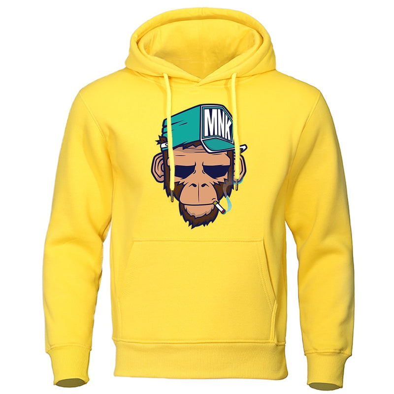 European American Style Personality Smoking Monkey Hoodie Mens Fashion Loose Sweatshirt Fashion Hoodies Casual Fleece Streetwear