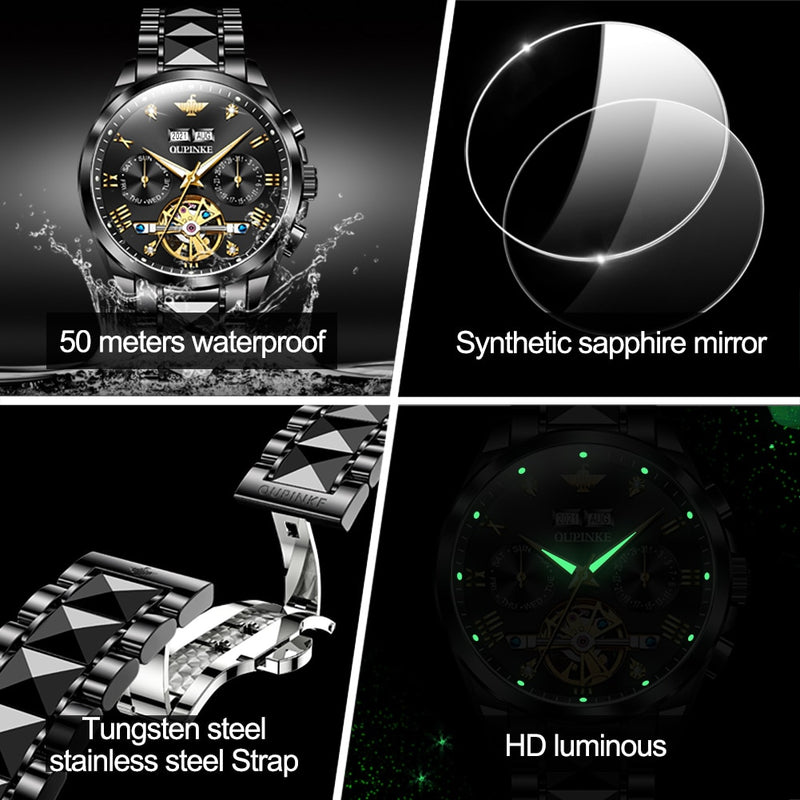 Original OUPINKE Luxury Automatic Watch for Men Mechanical Sapphire Crystal Waterproof Fashion Top Brand Hollow Wrist Watches