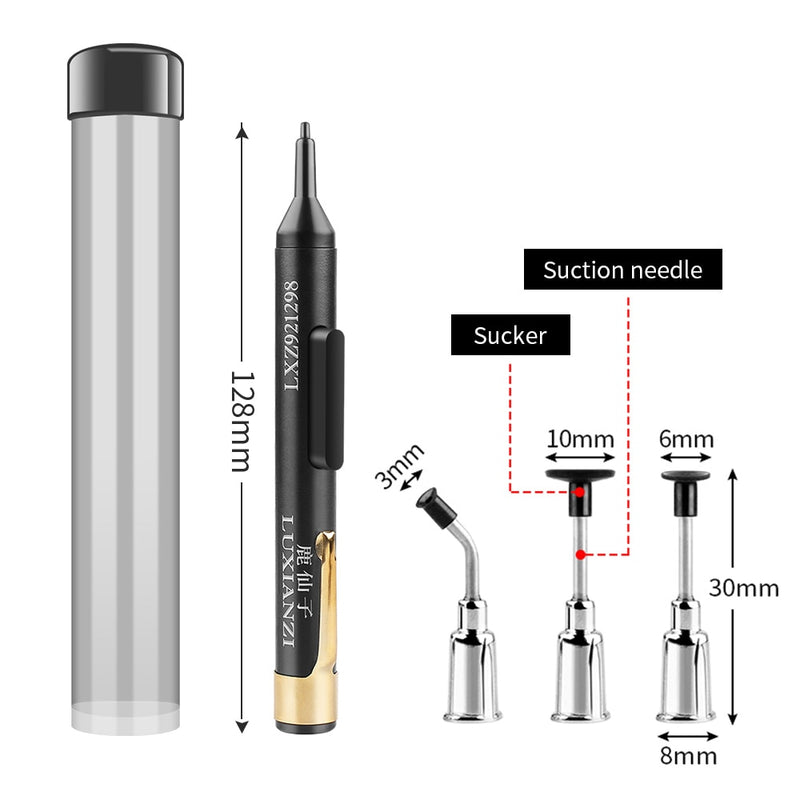 LUXIANZI Vacuum Suction Pen Kit with 3 Sucker IC SMD Tweezers Pick Up Tool Remover Sucker Pump Solder Desoldering Sucking Pens