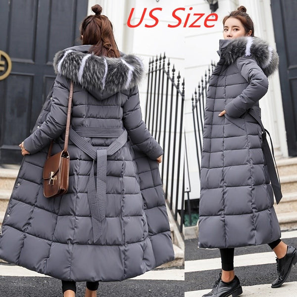 2022 new winter jacket women&#39;s warm fashion bow belt fox fur collar coat long dress women&#39;s thick coat