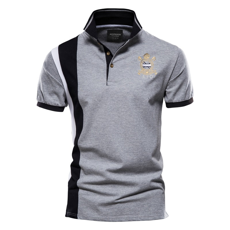 AIOPESON 100% Cotton Badge Embroidery Polo Shirt for Men Short-sleeved Patchwork Men&