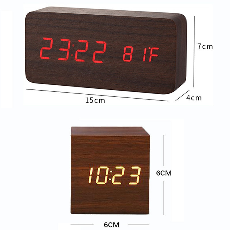 Alarm Clock LED Wooden Digital Table Clock Voice Control Wood Despertador USB/AAA Powered Electronic Desktop Clocks