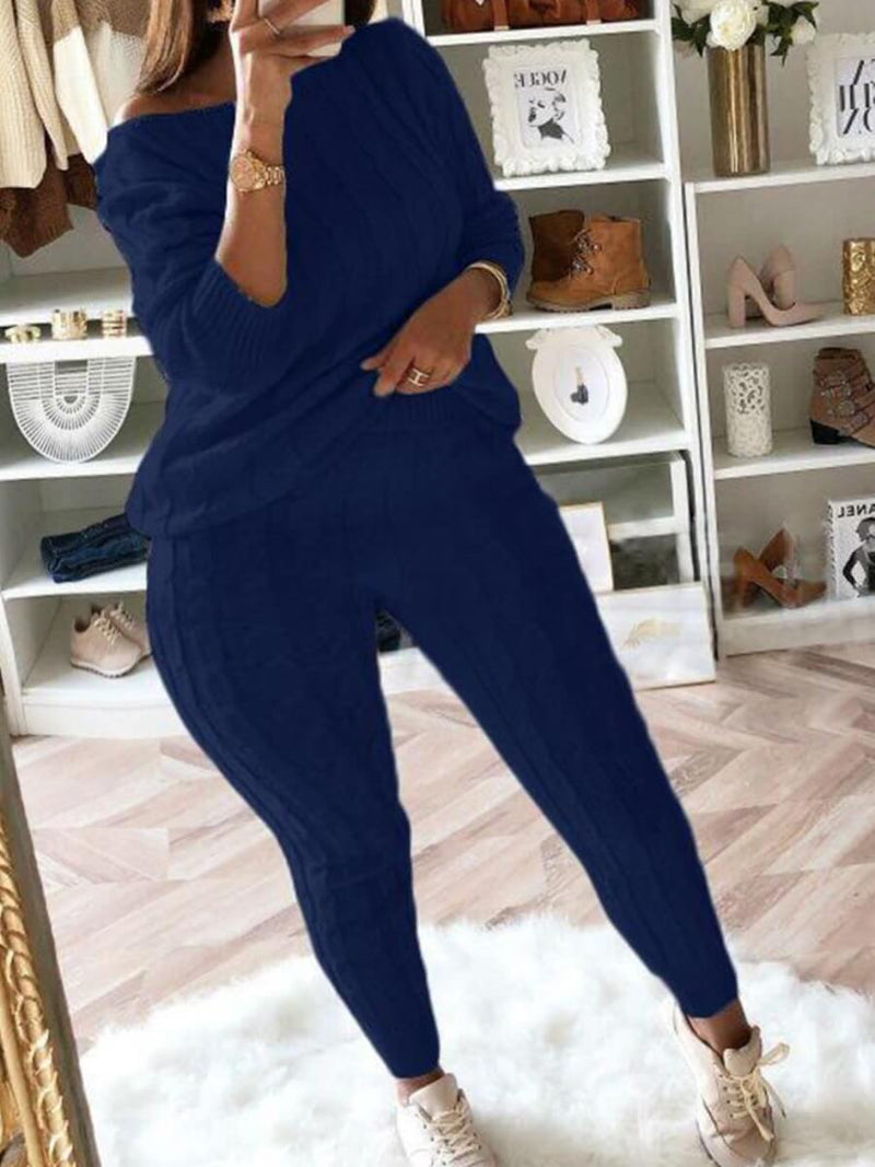 LW Plus Size Dropped Shoulder Knit Pants Set Women&