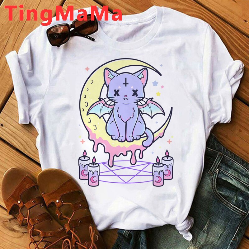 Pastel Goth T Shirt Men Women Kawaii Cartoon Gothic Clothes Harajuku Y2k Shirt Unisex Graphic Tees Female Hip Hop T-shirt Male