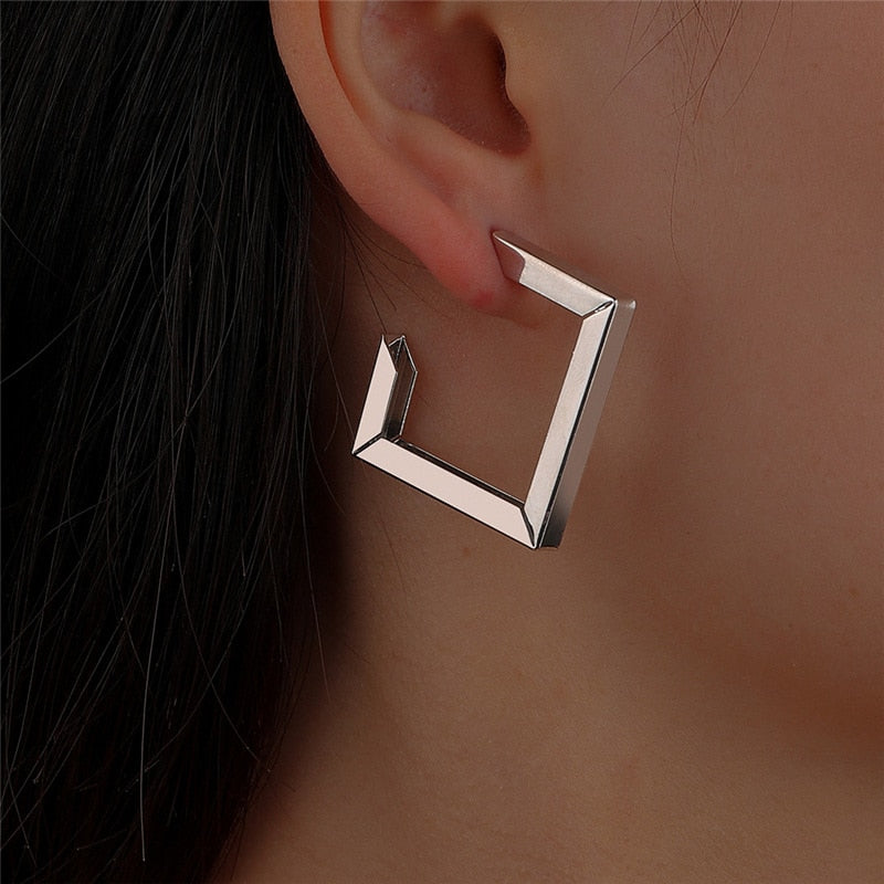 Retro Minimalist Square Earrings Irregular Hoop Earrings New Exaggerated Cool Girl Fashion Earring for Women  Accessories 2022