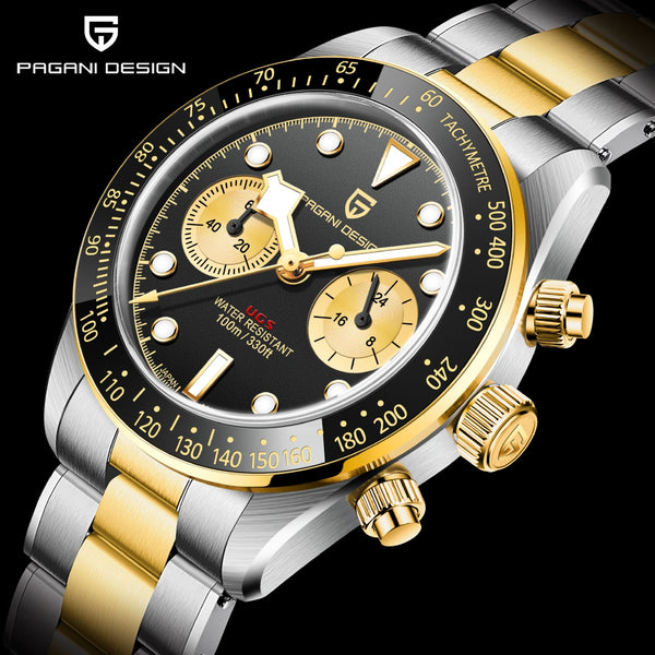 PAGANI DESIGN Men&#39;s Watches Gold Panda Luxury Quartz Watch For Men Sport Chronograph Sapphire glass 100M Waterproof 2022 New