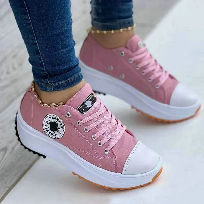 Classic White Canvas Shoes Women Sneakers Solid Lace-Up Casual Platform Shoes for Women Zapatos De Mujer Chaussure Femme