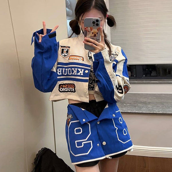 Fashion Embroidery Oversize Baseball Jacket Women 2022 Vintage Women&#39;s Jacket Racing Suit Hip-hop Coat Bomber Jacket Casual Tops