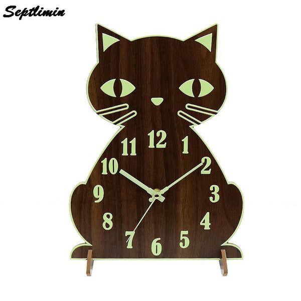 Luminous Cat Wall Clock Bedside Table Clocks Wooden Mute Quartz Backlight Watches For Living Room Office Home Electronics Decor