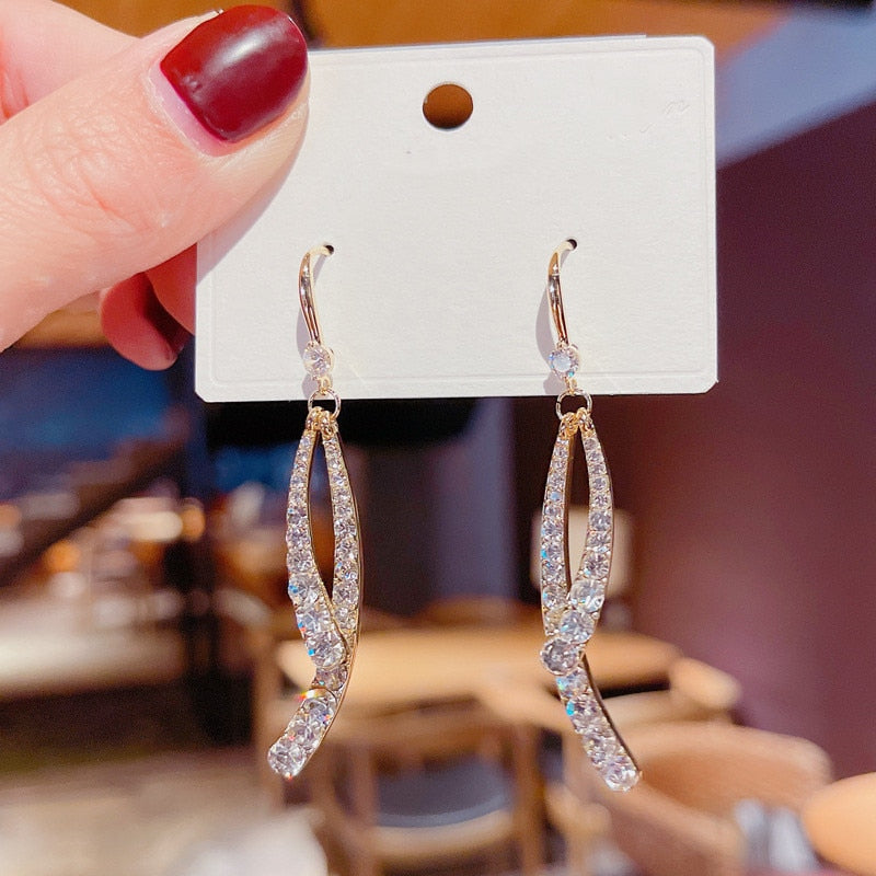 New AAA Zircon Long Tassel Drop Earring For Women Girls Luxury Leaf Heart Earrings Imitation Pearl Bowknot Jewelry Gifts