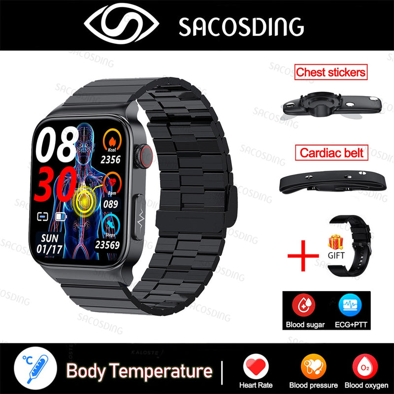 2022 NEW Blood Glucose Smart Watch Men ECG Monitor Blood Pressure Body Temperature Smartwatch IP68 Waterproof Fitness Tracker