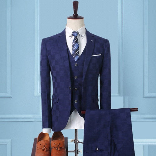 Plaid Suit Men Blazer Vest Pants Business British Style Wedding Dress Banquet High End Slim Fit Jacket Trousers 3 Piece Set