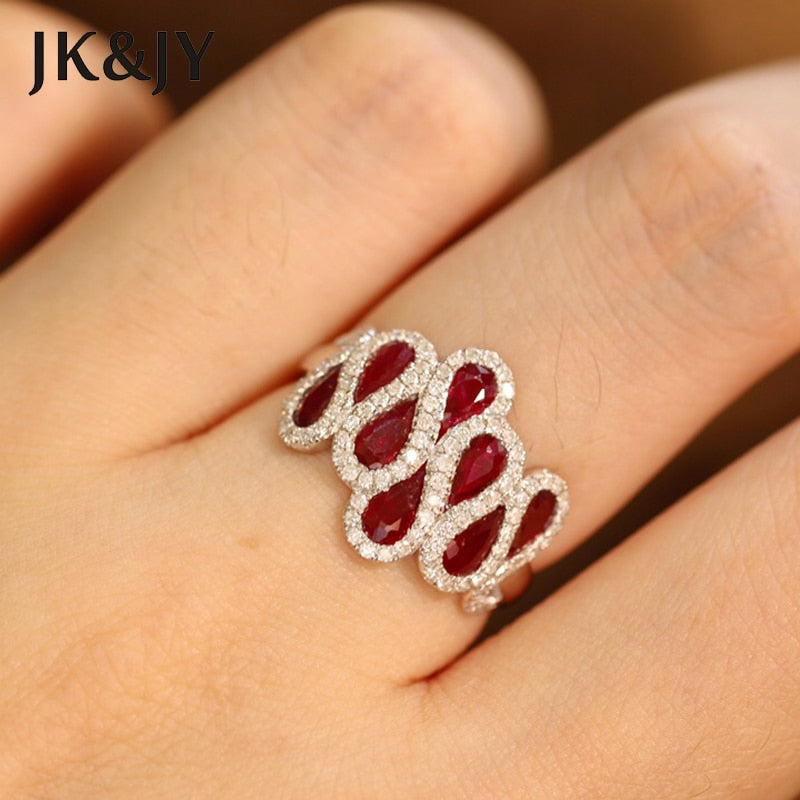 JK&amp;JY 18K White Gold Pear Shape 1.8 Carat High Quality Natural Ruby Ring Luxury Party Fine Jewelry Wholesale