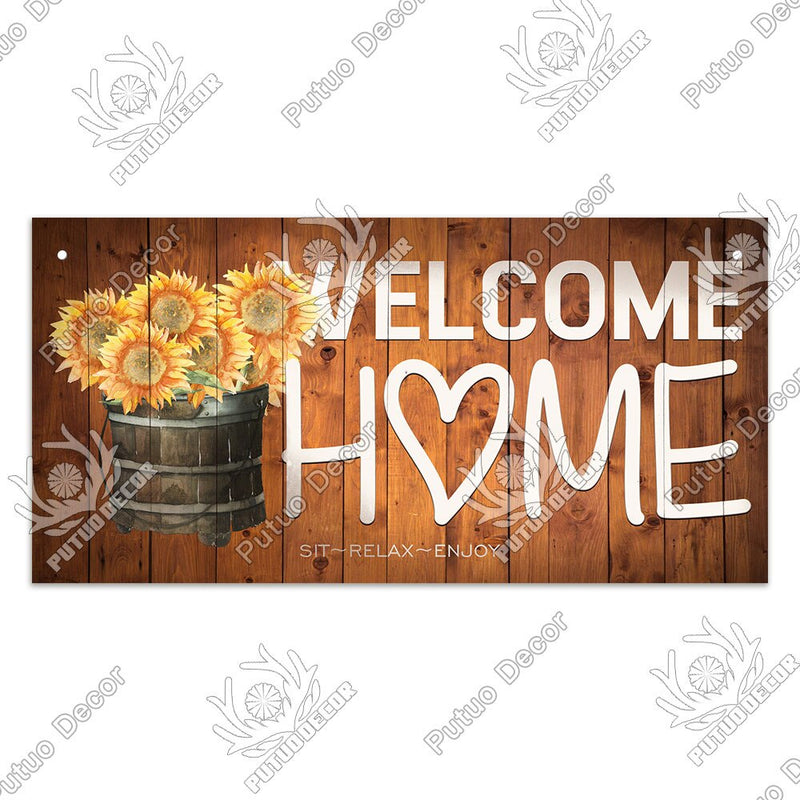 Putuo Decor Welcome Signs Decorative Plaque Wooden Hanging Signs Sweet Home Family Door Sign for Home Garden Doorway Decoration