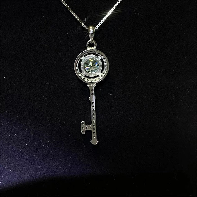 S925 Sterling Silver Key Pendant Necklace 1CT Carat Green Moissanite Choker Chain Women Fine Jewelry Certificate Drop Shipping