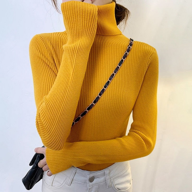 New Turtleneck Jumper Woman Knitted Blouses Fashion Ladies Sweaters Winter 2022 Thermal Striped Long Sleeve Autumn Warm Tops