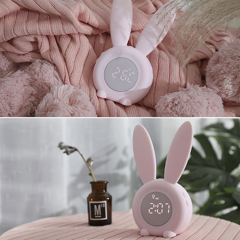 Cute Bunny Ear LED Digital Alarm Clock Electronic USB Sound Control Rabbit Night Lamp Desk Clock Home Decoration Alarm Clock