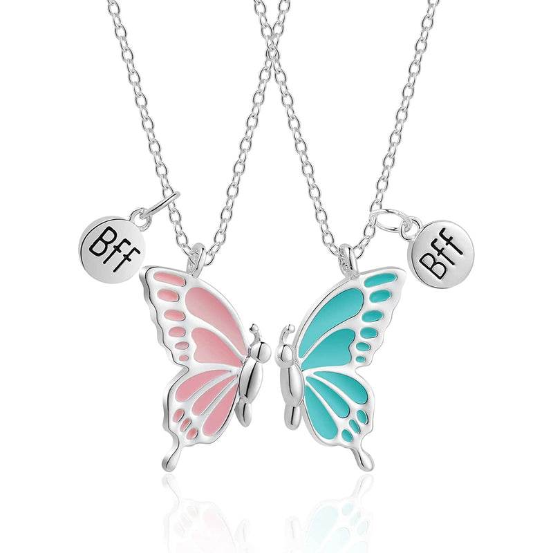 2PCS Best Friend Butterfly Necklaces BFF Friendship Necklace for 2 Girls Lover Couple Necklace Long Distance Birthday Gifts